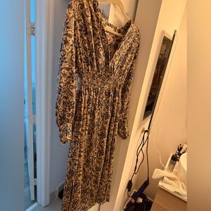 Sandro Navy and Cream Paisley Long Sleeve Dress